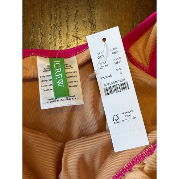 J.Crew Swimsuit Pink Ruched V-neck One Piece Swimsuit NEW Fuchsia 6 Barbiecore - Picture 4 of 7